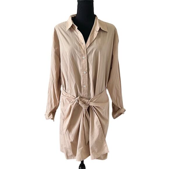 Universal Thread Women’s Shirt Dress Size XL Beige Tie Front Long Sleeve NWT - Picture 2 of 8